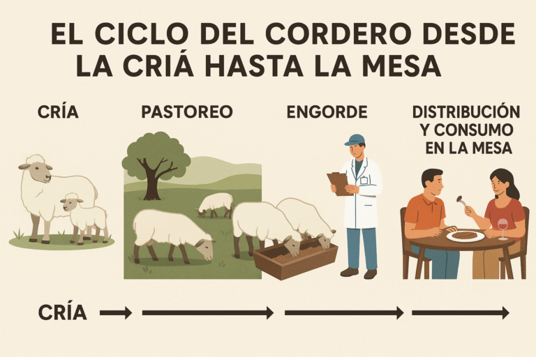 El ciclo del cordero desde la cría hasta la mesa infografía explicativa